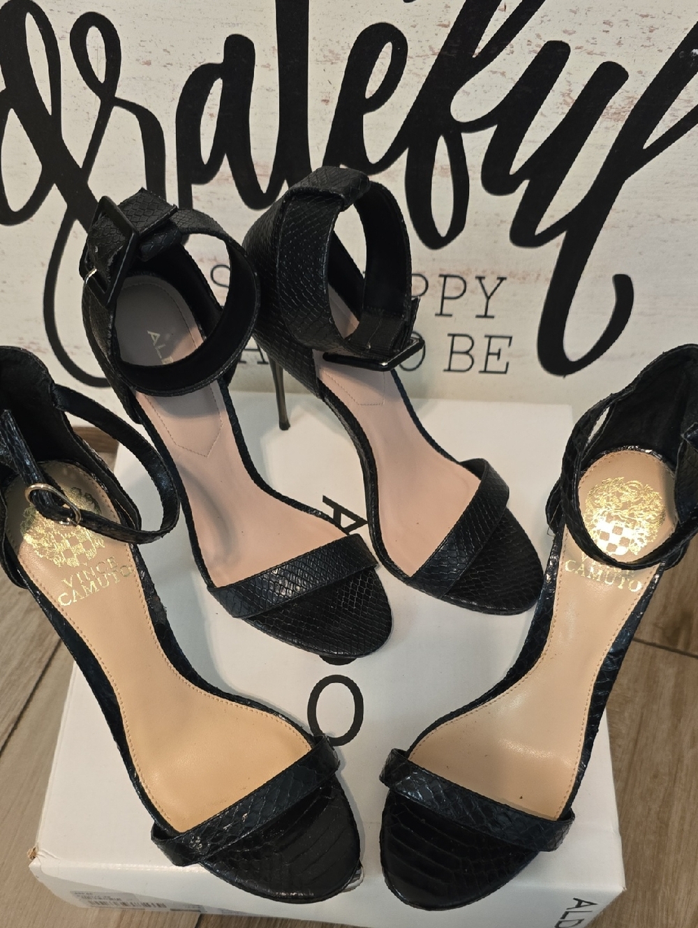 ALDO Black Textured Ankle-Strap Stiletto Heels & Vince Camuto Heels Both 7.5 - Picture 12 of 12